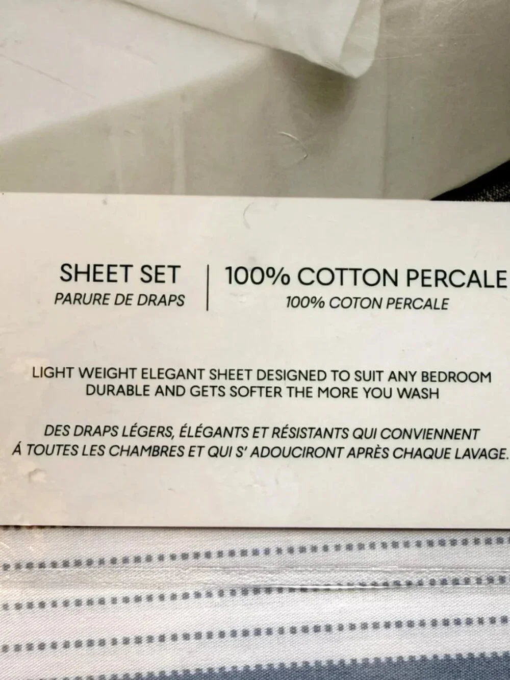 Lacoste 100% Cotton Percale Twin Sheet Set Striped Blue White 3-Piece NWT